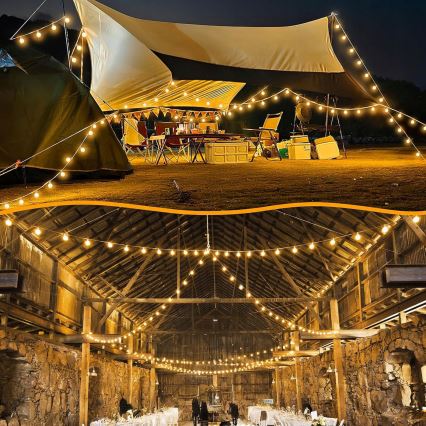 LED buiten-lichtsnoer, decoratief, 20x E12/1W, 230V, 20 m, IP65, zwart