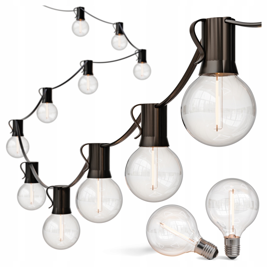 LED buiten-lichtsnoer, decoratief, 20x E12/1W, 230V, 20 m, IP65, zwart