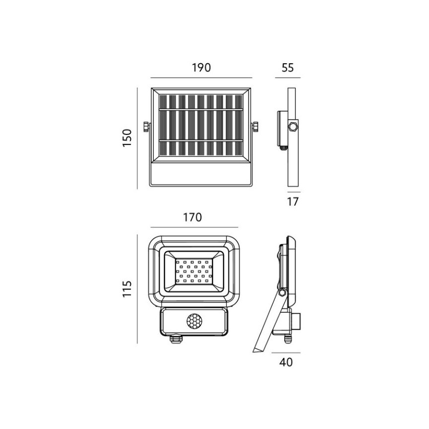 LED Buiten zonne-reflector met sensor LED/10W/3,7V 6500K IP65 2200 mAh