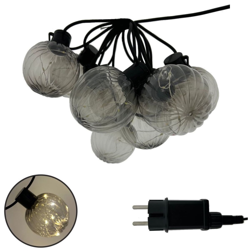 LED buitendecoratieve slinger 10xLED/0,15W/230V 6,8 m IP44 zwart/rookkleurig