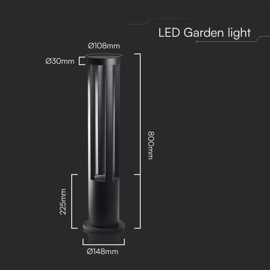 LED-buitenlamp 10W/230V 3000K IP65 80 cm zwart