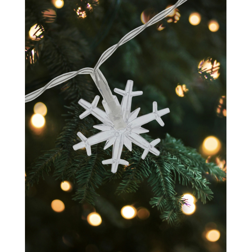 LED buitenlichtsnoer 20xLED/2xAA 2,2 m IP44 warm wit met sneeuwvlokken