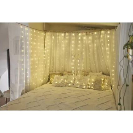 LED-buitenlichtsnoer 300xLED/8 functies 5,9 m IP44 warm wit