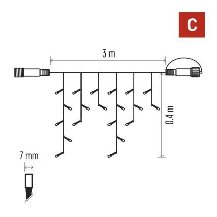 LED buitenlichtsnoer 50xLED/3x0,4m IP44 koel wit
