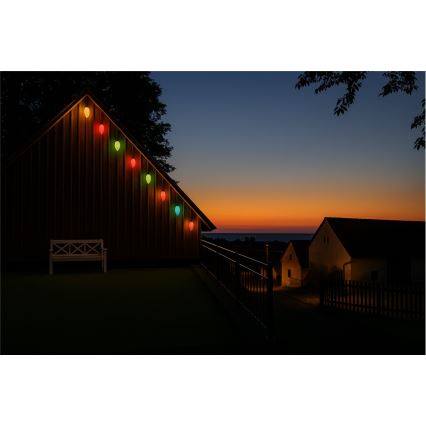 LED buitenlichtsnoer CONE FILAMENT 20xE10 19m gekleurd/warm wit IP44, Gemaakt in de EU
