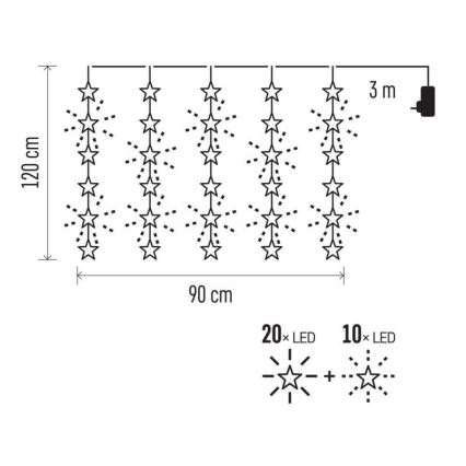 LED buitensnoer 30xLED/3,9m IP44 sterren