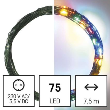 LED buitensnoer 75xLED/12,5m IP44 meerkleurig