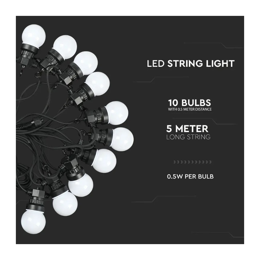 LED Buitenverlichting Slinger 5m 10xLED/0,5W/230V IP44 3000K