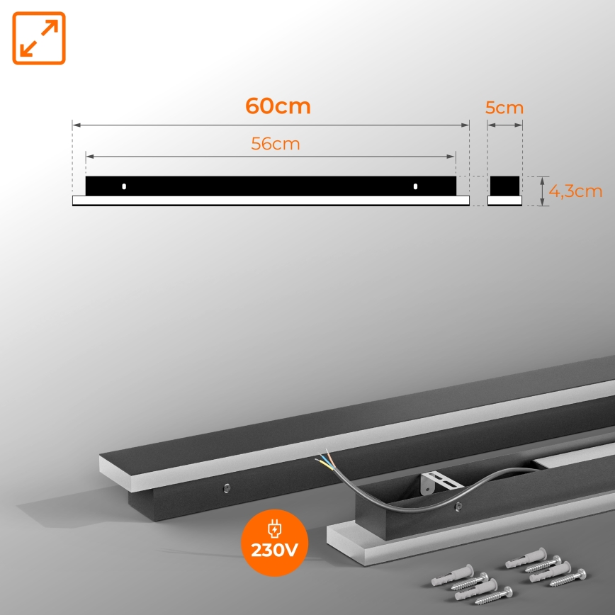 LED buitenwandlamp LED/18W/230V 60 cm IP65 zwart