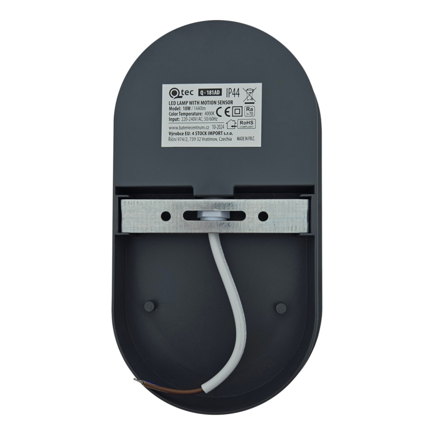 LED buitenwandlamp met bewegingssensor LED/18W/230V IP44 antraciet