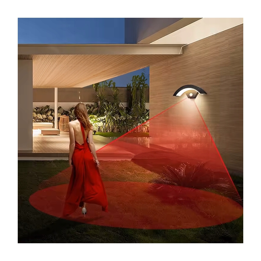 LED buitenwandlamp met bewegingssensor LED/10W/230V IP54 zwart