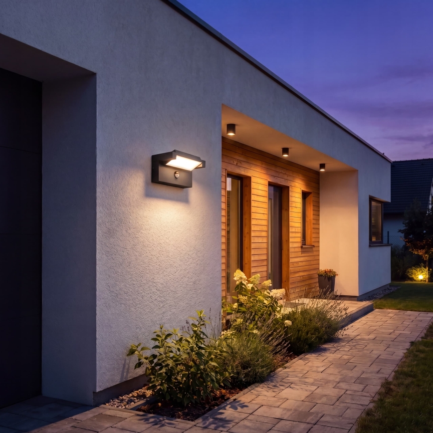 LED Buitenwandlamp met bewegings- en schemersensor LED/25W/230V 3000/4000/6500K IP54 zwart