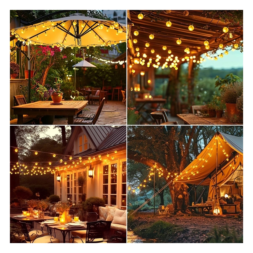 LED decoratiesnoer op zonne-energie, 30×LED, 8 functies, 500 mAh, 6,5 m, IP67, warm wit