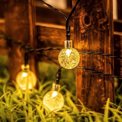 LED decoratiesnoer op zonne-energie, 30×LED, 8 functies, 500 mAh, 6,5 m, IP67, warm wit