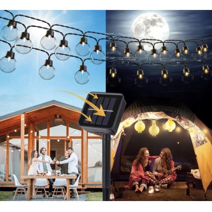 LED decoratieve lichtsnoer op zonne-energie 20xLED/8 functies 500 mAh 7,6 m IP67 warm wit