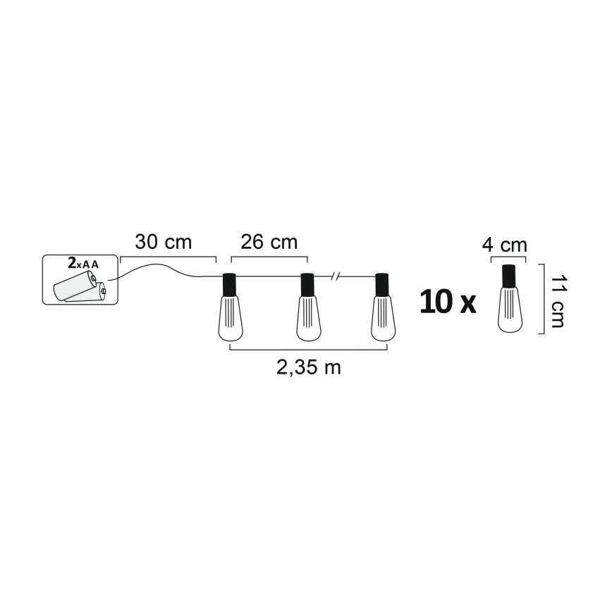 LED decoratieve slinger EDISON 2,65 m 10xLED/2xAA