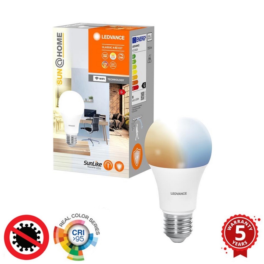 LED Dimbaar antibacterieel Lamp A40 E27/9W/230V Wi-Fi - Ledvance