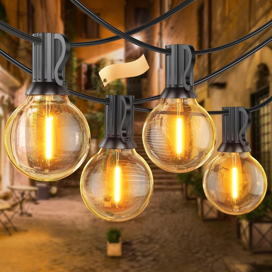 LED dimbare decoratieve lichtslinger voor buiten 25xE12/1W/24/230V 17,5 m IP65 zwart + afstandsbediening