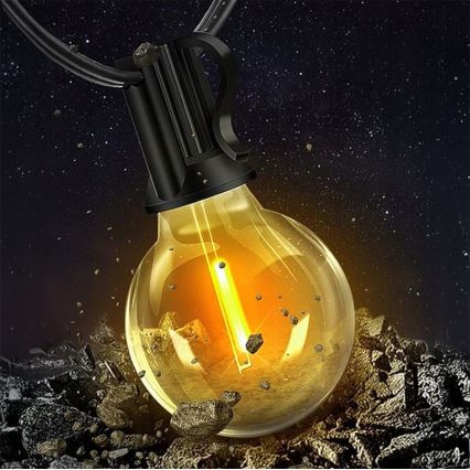 LED dimbare decoratieve lichtslinger voor buiten 25xE12/1W/24/230V 17,5 m IP65 zwart + afstandsbediening