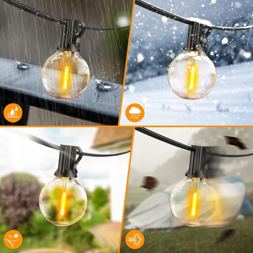 LED dimbare decoratieve lichtslinger voor buiten 25xE12/1W/24/230V 17,5 m IP65 zwart + afstandsbediening