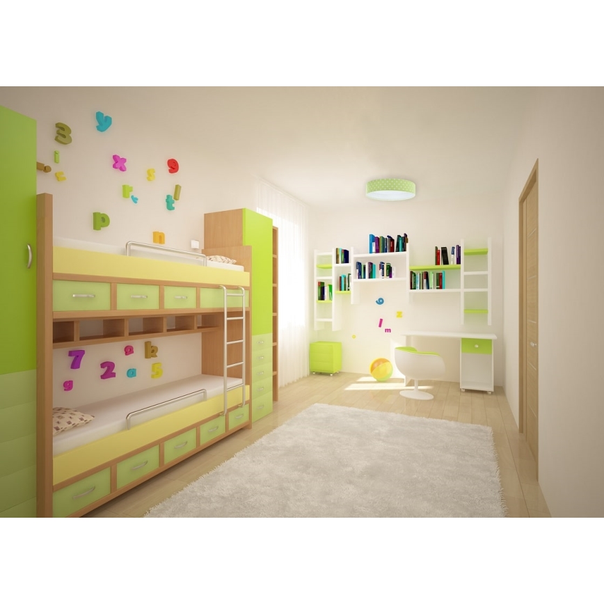 LED Dimbare Kinderplafondlamp SMART GALAXY KIDS LED/24W/230V 3000-6500K stippen groen/wit + afstandsbediening