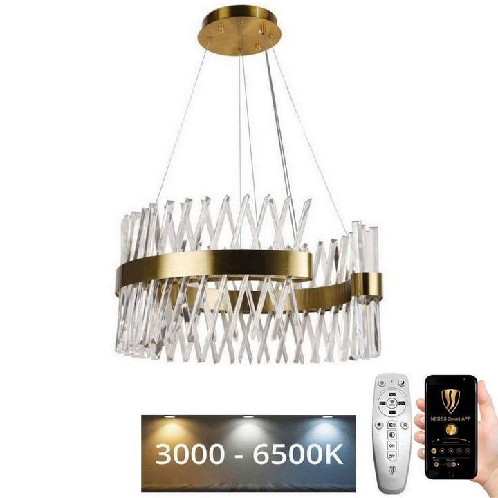 LED Dimbaar kristal Hanglamp aan een touw LED/130W/230V 3000-6500K goud + afstandsbediening