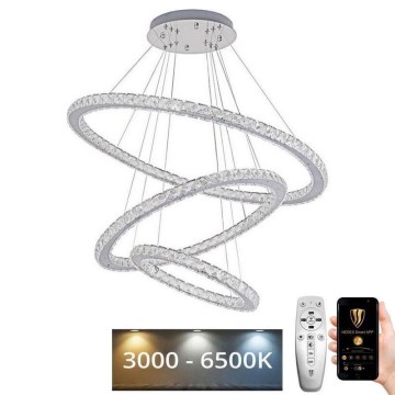 LED Dimbaar kristal Hanglamp aan een touw LED/210W/230V 3000-6500K zilver + afstandsbediening