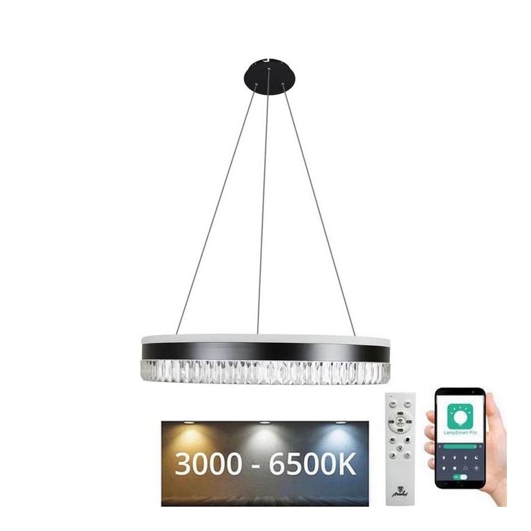 LED Dimbaar kristal Hanglamp aan een touw LED/80W/230V 3000-6500K zwart + afstandsbediening