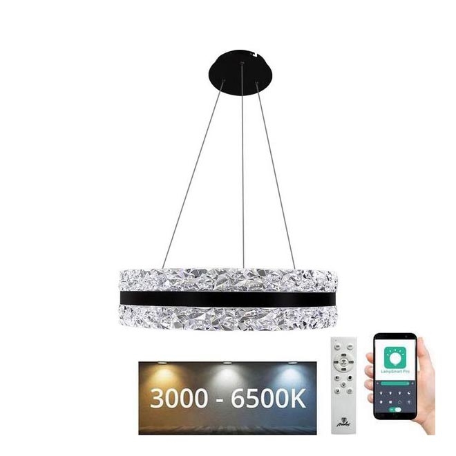 LED Dimbaar kristal Hanglamp aan een touw LED/80W/230V 3000-6500K zwart + afstandsbediening