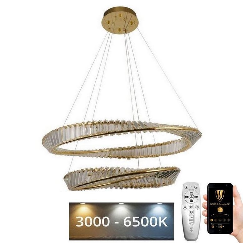 LED Dimbaar kristal Hanglamp aan een touw LED/90W/230V 3000-6500K goud/chroom + afstandsbediening