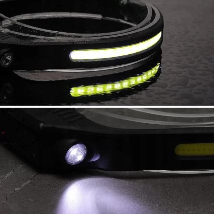 LED Dimbaar oplaadbaar hoofdlamp met sensor 2xLED/5V IP44 350 glanzend 1200 mAh