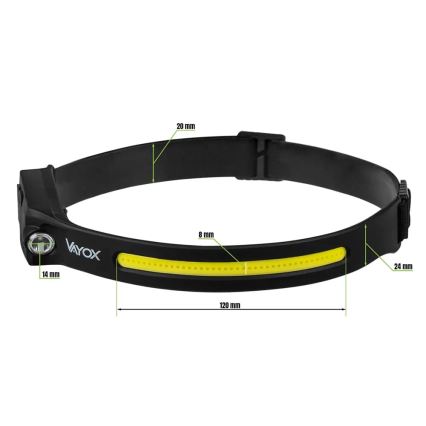 LED Dimbaar oplaadbaar hoofdlamp met sensor 2xLED/5V IP44 350 glanzend 1200 mAh
