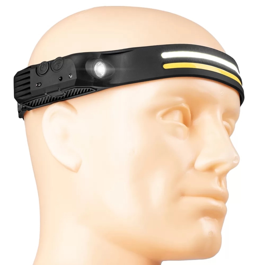 LED Dimbaar oplaadbaar hoofdlamp met sensor 3xLED/5V IP44 300 glanzend 1200 mAh