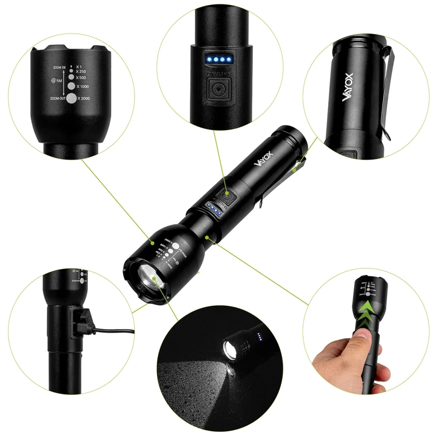 LED Dimbaar oplaadbaar zaklamp LED/20W/5V IPX4 800 glanzend 2000 mAh