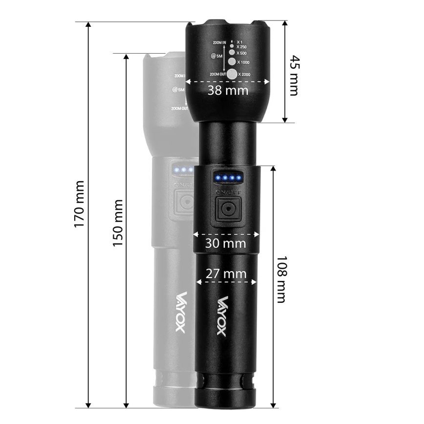 LED Dimbaar oplaadbaar zaklamp LED/20W/5V IPX4 800 glanzend 2000 mAh