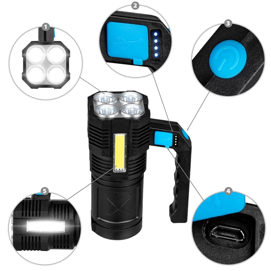 LED Dimbaar oplaadbaar zaklamp LED/5V IPX4 250 glanzend 1200 mAh