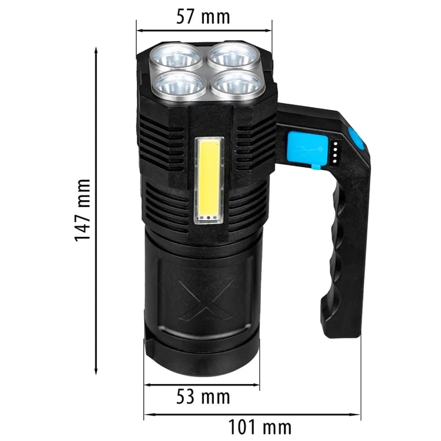 LED Dimbaar oplaadbaar zaklamp LED/5V IPX4 250 glanzend 1200 mAh