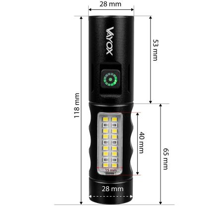 LED Dimbaar oplaadbaar zaklamp met een rood licht LED/5W/5V IPX4 250 glanzend 2000 mAh