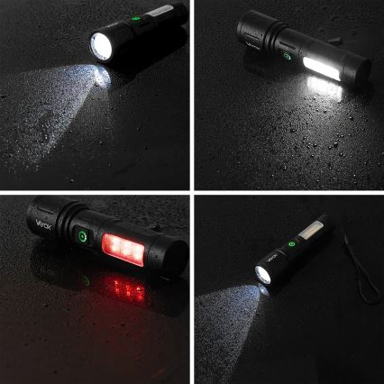 LED Dimbaar oplaadbaar zaklamp met een rood licht LED/5W/5V IPX4 260 glanzend 2000 mAh