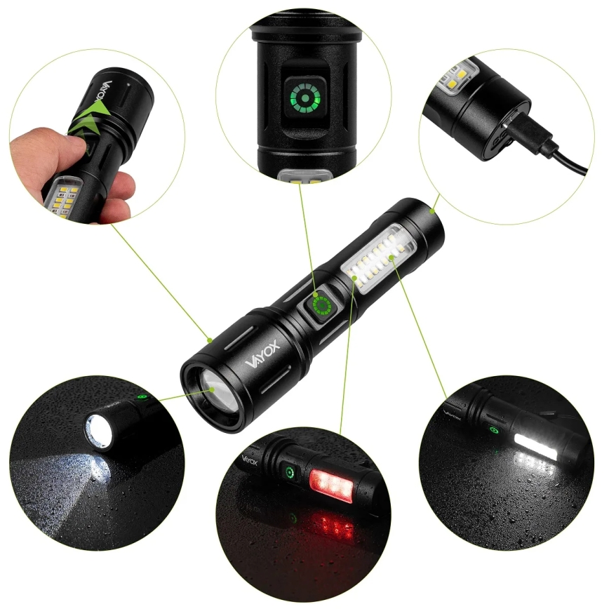 LED Dimbaar oplaadbaar zaklamp met een rood licht LED/5W/5V IPX4 260 glanzend 2000 mAh