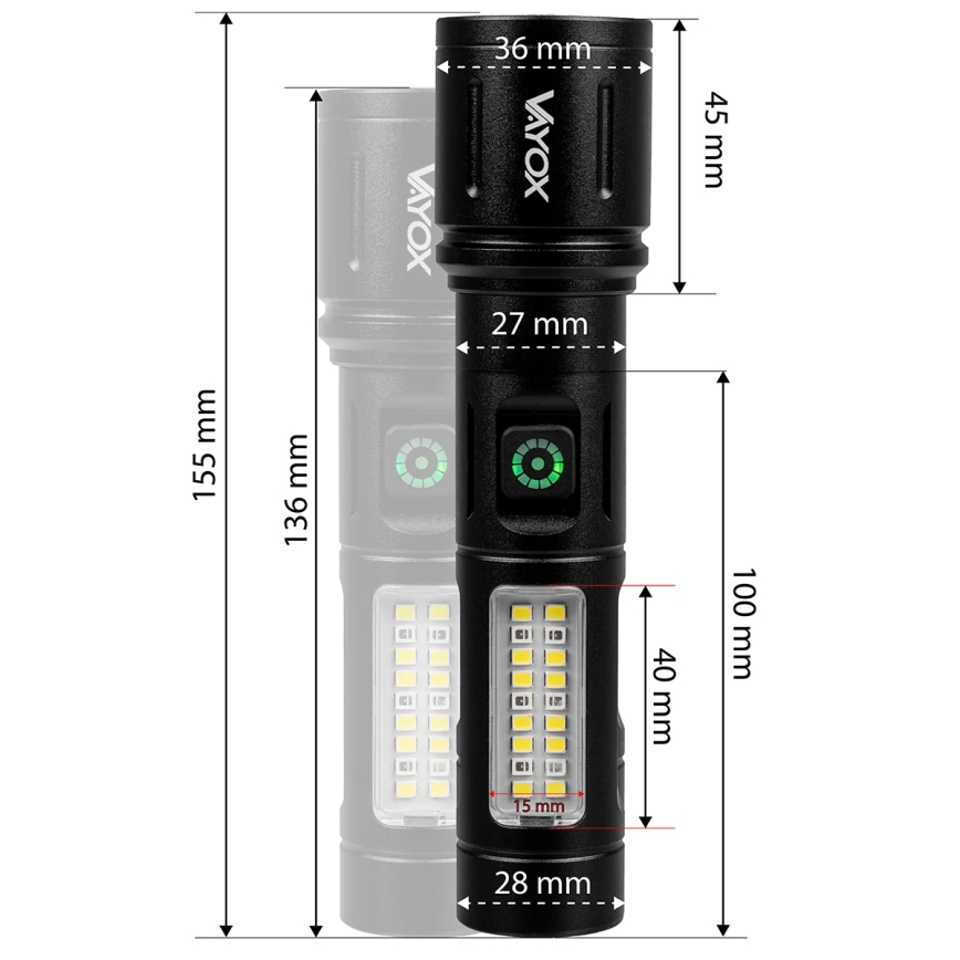 LED Dimbaar oplaadbaar zaklamp met een rood licht LED/5W/5V IPX4 260 glanzend 2000 mAh