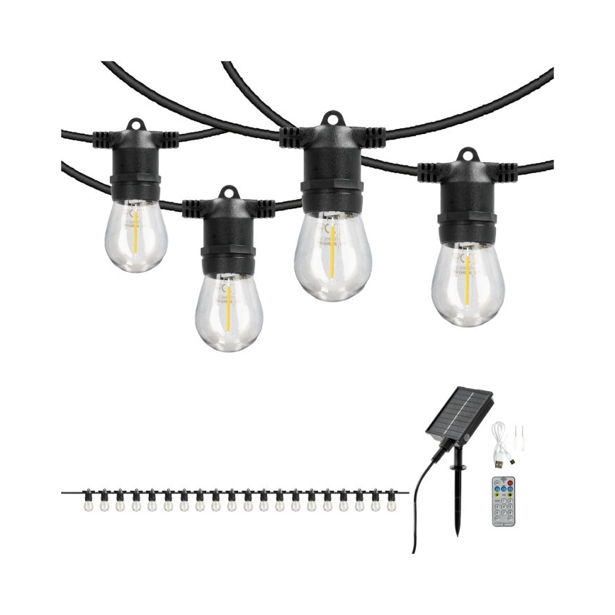 Dimbare LED-decoratieve slinger op zonne-energie STARLIGHT NEO 20xE27/3,7V 2700K IP54 1200 mAh 11,5m + afstandsbediening