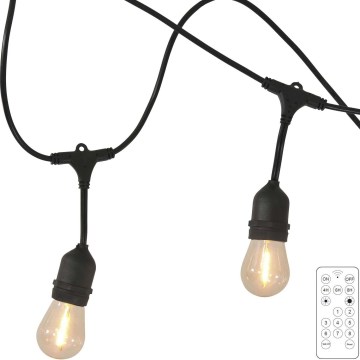 LED Dimbaar zonne- buitenshuis ketting PARTY 10xE27/3,7V 10 m IP44 + afstandsbediening