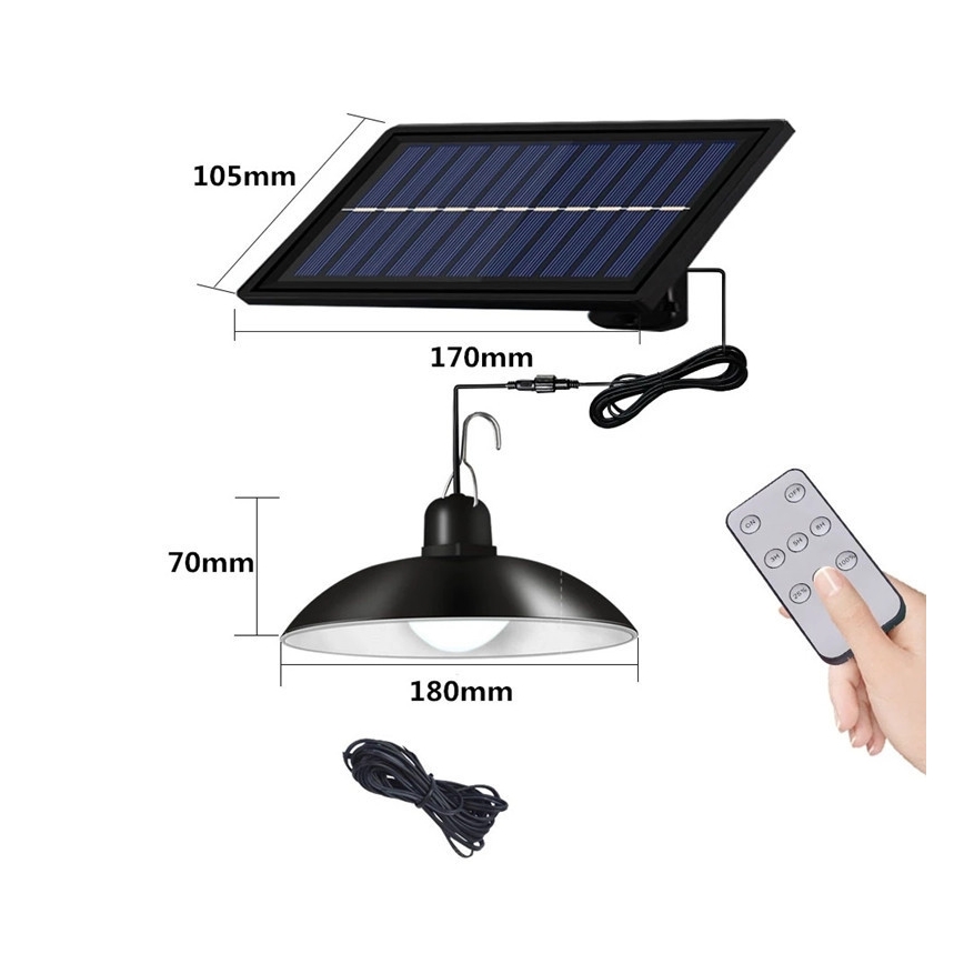 LED Dimbaar zonne- Hanglamp aan een touw LED/1,8W/3,7V IP44 6500K 800 mAh + afstandsbediening