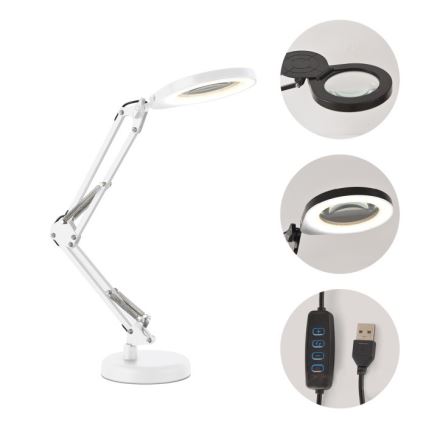 LED-dimbare bureaulamp met loep 2-in-1 AURIQ LOUPE LED/10W/5V 3000/4000/6500K wit