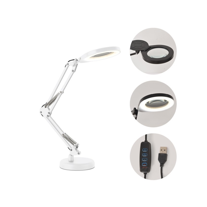 LED-dimbare bureaulamp met loep 2-in-1 AURIQ LOUPE LED/10W/5V 3000/4000/6500K wit