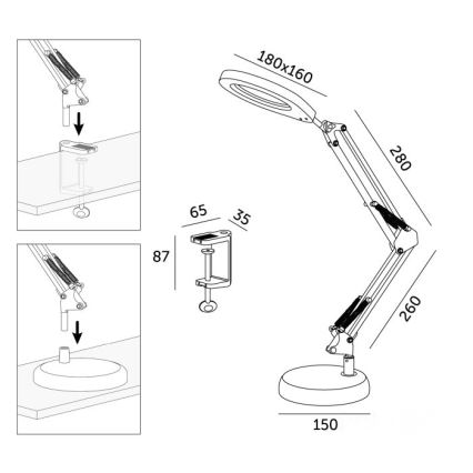 LED-dimbare bureaulamp met loep 2-in-1 AURIQ LOUPE LED/10W/5V 3000/4000/6500K wit