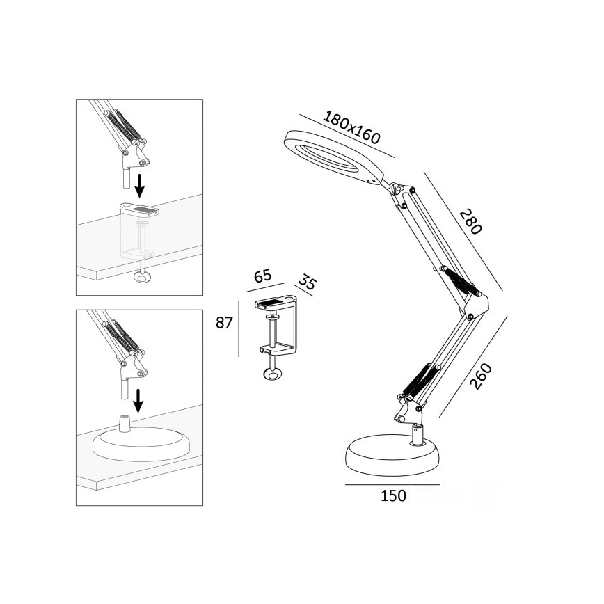 LED-dimbare bureaulamp met loep 2-in-1 AURIQ LOUPE LED/10W/5V 3000/4000/6500K wit
