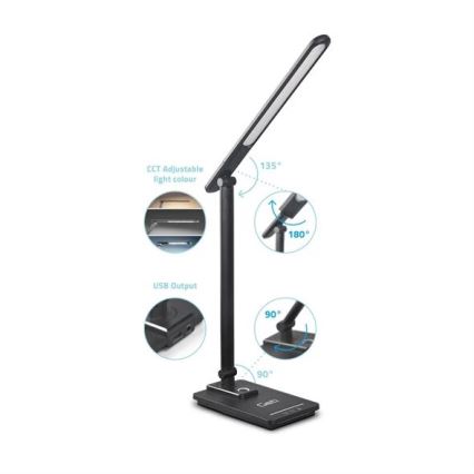 LED dimbare bureaulamp met USB LED/9W/230V 3000K/4000K/5500K zwart