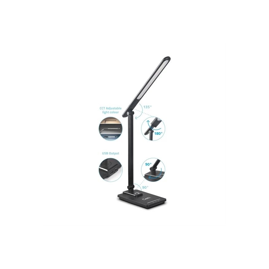 LED dimbare bureaulamp met USB LED/9W/230V 3000K/4000K/5500K zwart